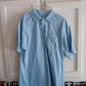 Vintage 80s Men's Baby Blue Pocket Polo Shirt (M)
